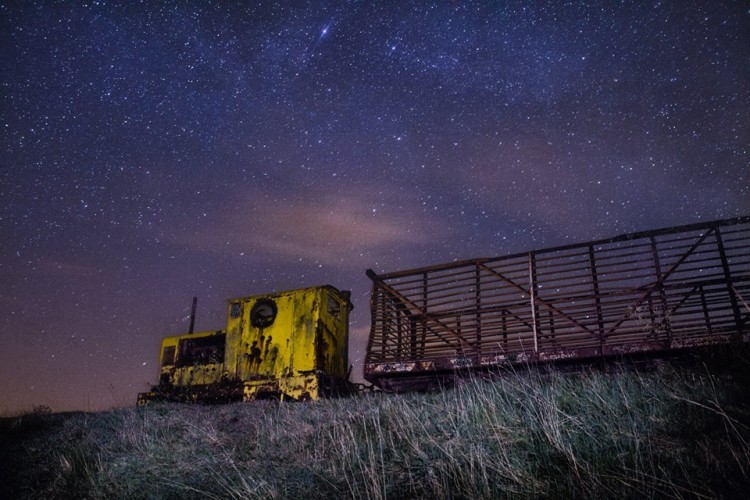stargazing on the bog in Lough Boora Discovery Park - the sky train with a starry sky background